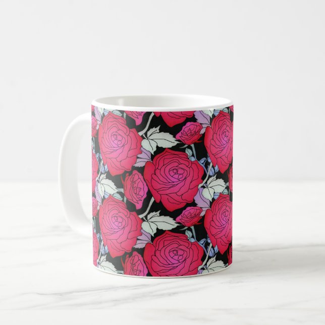 Big Bold Red Roses Flower Background Coffee Mug (Front Left)