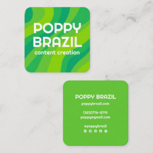 BIG BOLD RETRO Curvy Wavy Stripes Green Bright Square Business Card