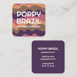BIG BOLD RETRO Curvy Wavy Stripes Purple Gold Pink Square Business Card