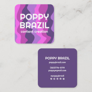 BIG BOLD RETRO Curvy Wavy Stripes Purple Pink  Square Business Card