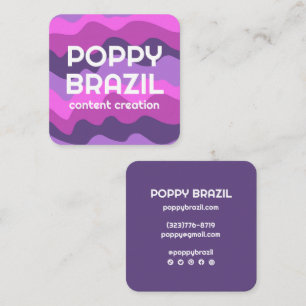 BIG BOLD RETRO Curvy Wavy Stripes Purple Pink Square Business Card