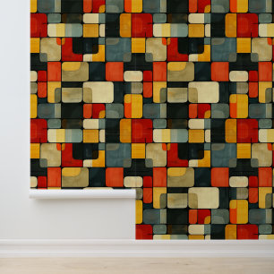 Big Bold Retro Square Abstract Pattern Wallpaper