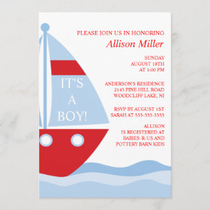 BIg & Bold SAILBOAT Boy Baby Shower INVITATION