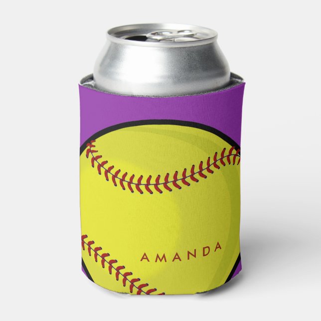 Big Bold Softball Custom Name Purple Can Cooler (Can Front)