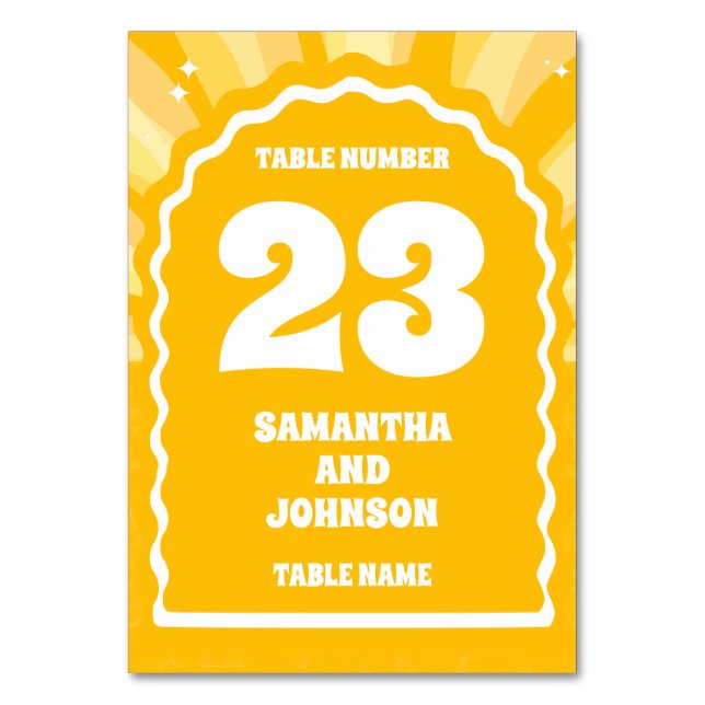 BIG Bold Sunshine Yellow Wavy Arch Wedding  Table Number (Front)