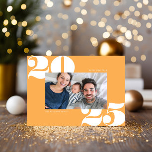 Big Bold Year New Years Photo Marigold Yellow Holiday Card