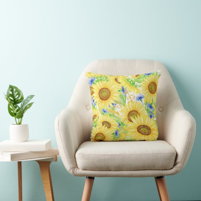 Big Bold Yellow Sunflowers with Blue Cushion (Chair)