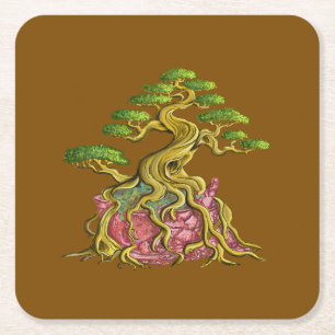 Big Bonsai in its broken vase Square Paper Coaster