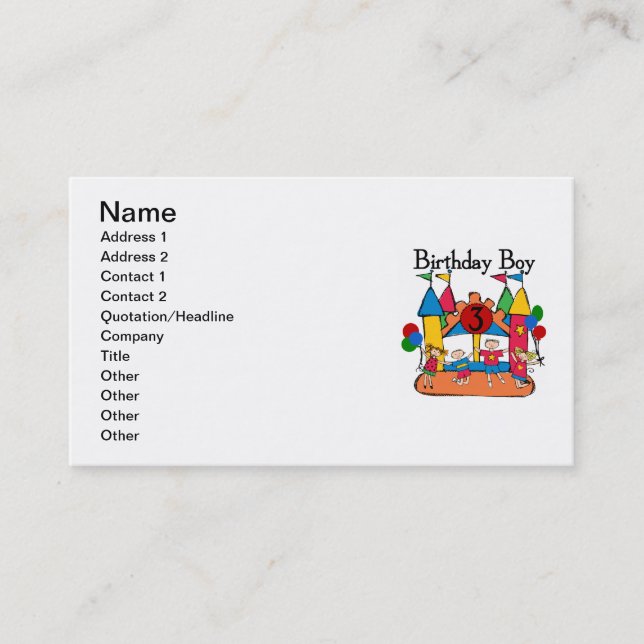 Big Bounce Boy 3rd Birthday T shirts and Gifts Business Card (Front)