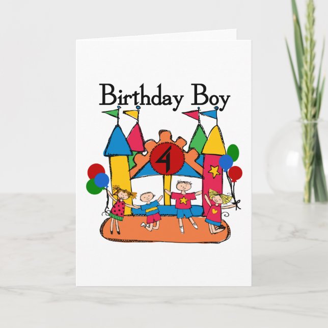 Big Bounce Boy 4th Birthday Tshirts and Gifts Card (Front)