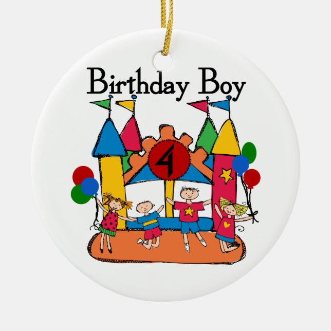 Big Bounce Boy 4th Birthday Tshirts and Gifts Ceramic Tree Decoration (Front)