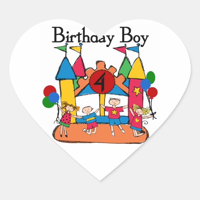 Big Bounce Boy 4th Birthday Tshirts and Gifts Heart Sticker (Front)
