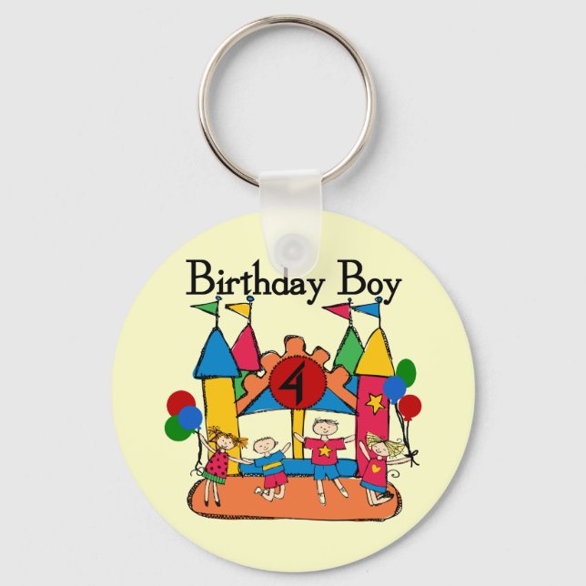 Big Bounce Boy 4th Birthday Tshirts and Gifts Key Ring (Front)
