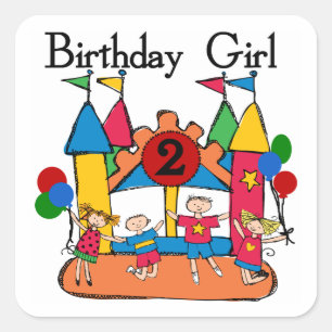 Big Bounce Girl 2nd Birthday Tshirts and Gifts Square Sticker