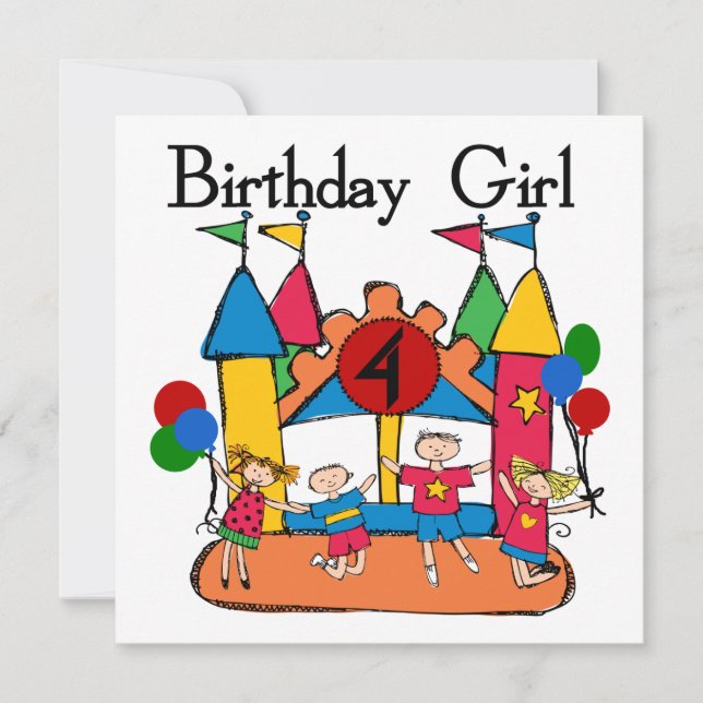 Big Bounce Girl 4th Birthday T-shirts and Gifts Card (Front)