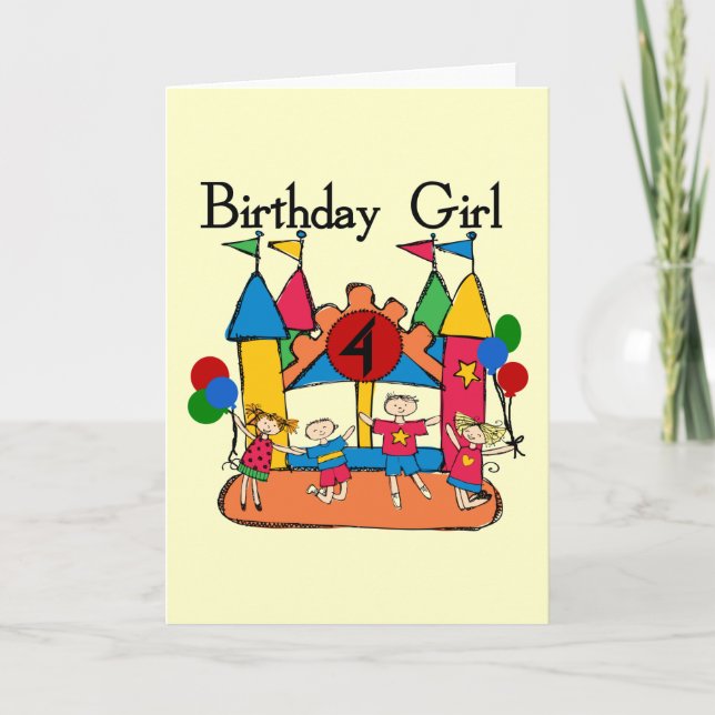Big Bounce Girl 4th Birthday T-shirts and Gifts Card (Front)
