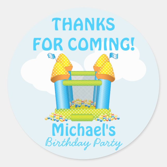 Big Bouncy Bounce House Birthday Favour Sticker (Front)