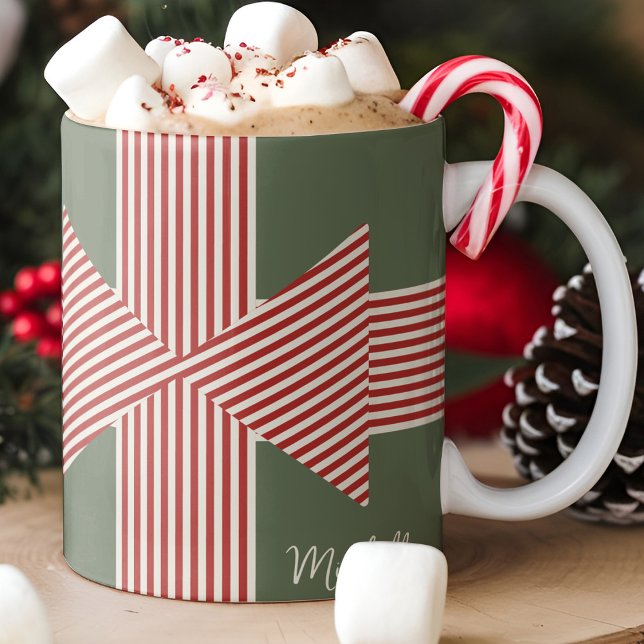 Big Bow of Striped Ribbon Coffee Mug (Bold Holiday Themed Mug with Name)