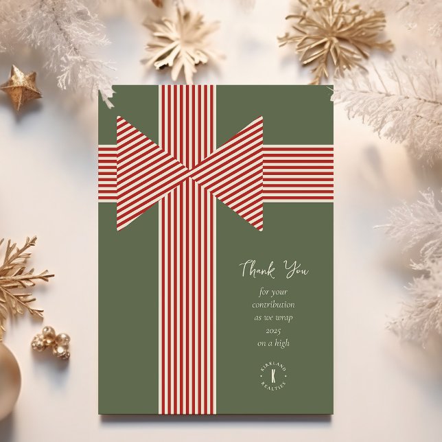 Big Bow of Striped Ribbon Holiday Card (front)