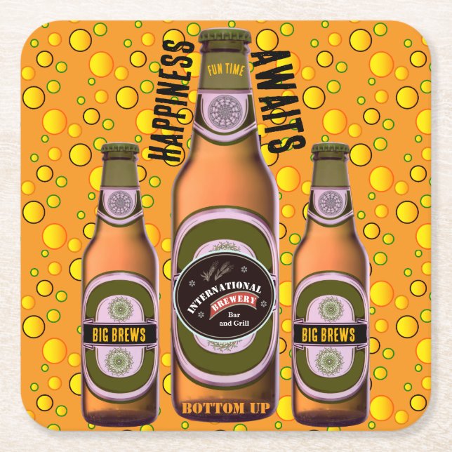 BIG BREWS Custom Beer Square Paper Coaster (Front)