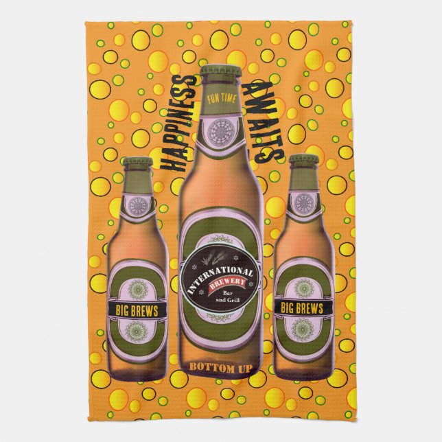 BIG BREWS Happiness Awaits Tea Towel (Vertical)