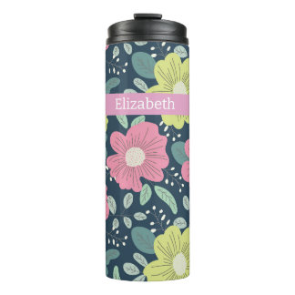 Big Bright Flowers Dark Personalized Thermal Tumbler