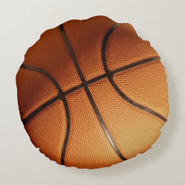 Big Bright Orange Basketball, Round Cushion (Back)
