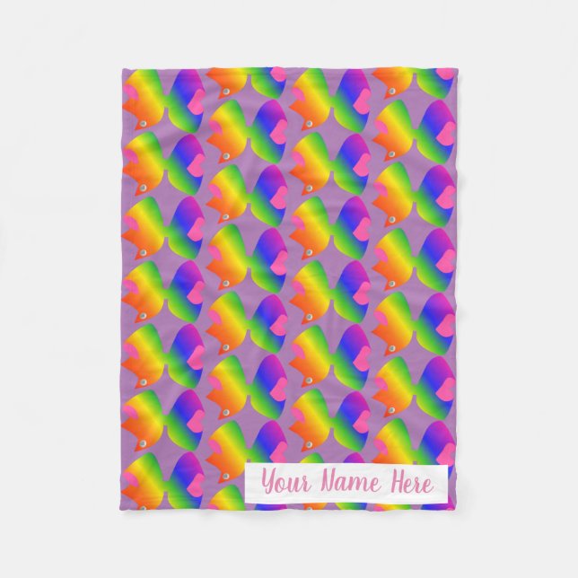 Big Bright Rainbow Bow Personalised Gift for Girls Fleece Blanket (Front)
