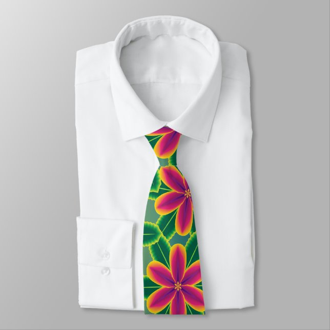 Big Bright Tropical Flowers Hawaiian Jungle Tie (Tied)