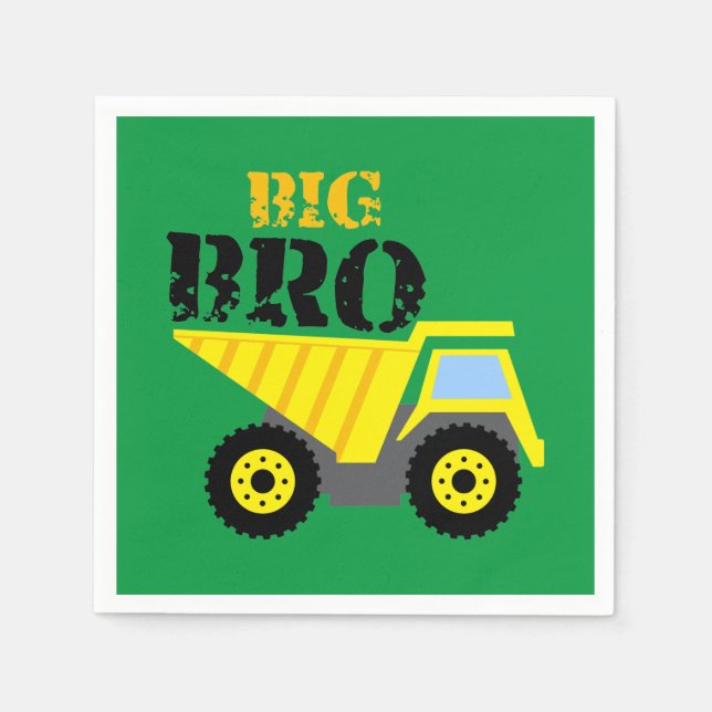 Big Bro Construction Yellow Dump Truck Napkin (Front)