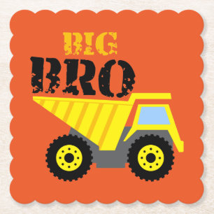 Big Bro Construction Yellow Dump Truck Paper Coaster