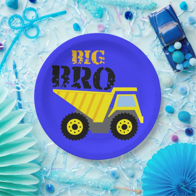 Big Bro Construction Yellow Dump Truck Paper Plate (Party)