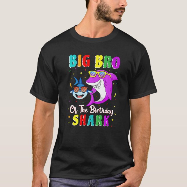 Big Bro Of The Shark Birthday Family Birthday Litt T-Shirt (Front)