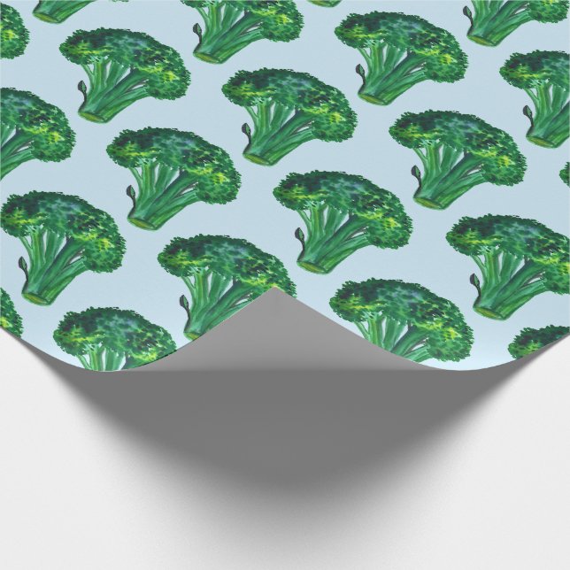 Big broccoli on blue gift wrap watercolor (Corner)