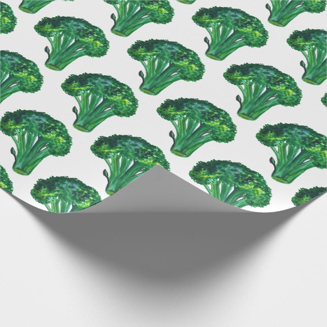 Big broccoli white and green gift wrap watercolor (Corner)