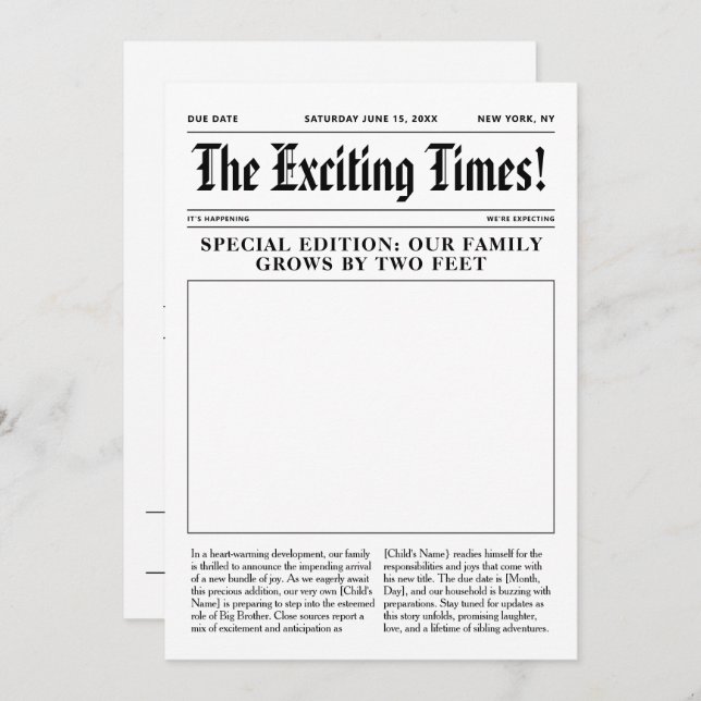 Big Brother Announcement Newspaper (Front/Back)