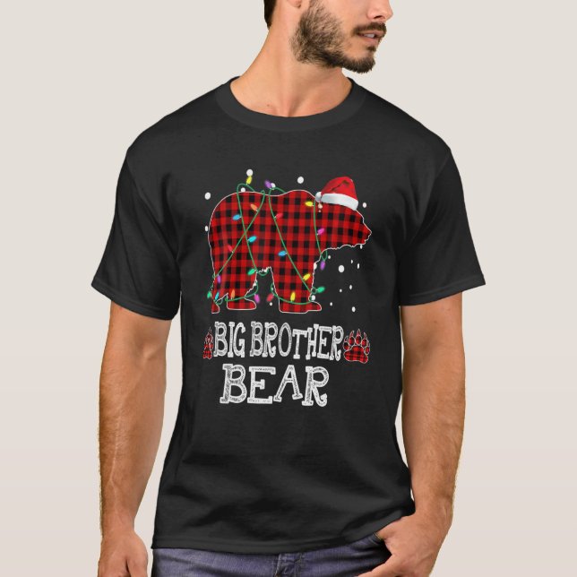 Big Brother Bear Red Buffalo Plaid Big Brother Bea T-Shirt (Front)