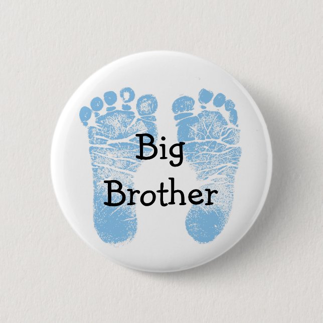 "Big Brother" Button with cute blue footprints (Front)