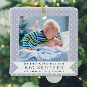 Big Brother Custom Photo Blue Christmas Ceramic Ornament