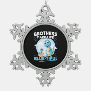 Big Brother Dinosaur Beautiful Life Pun Snowflake Pewter Christmas Ornament