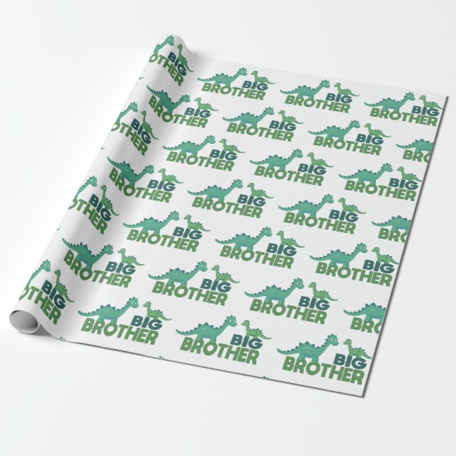 Big brother dinosaur kids boy dinos wrapping paper (Unrolled)