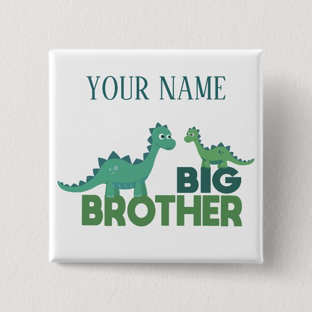 Big brother dinosaur personalised boy name 15 cm square badge (Front)