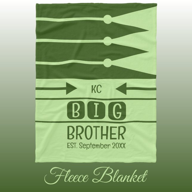 Big brother established date initials green fleece blanket (Creator Uploaded)