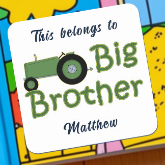 Big Brother Green Tractor Personalised Square Sticker