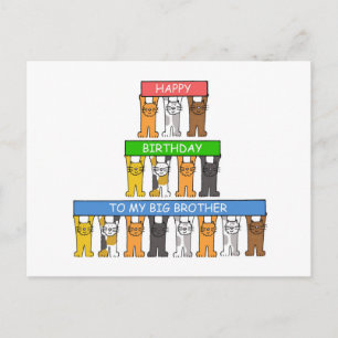 Big Brother Happy Birthday Cartoon Cats Postcard