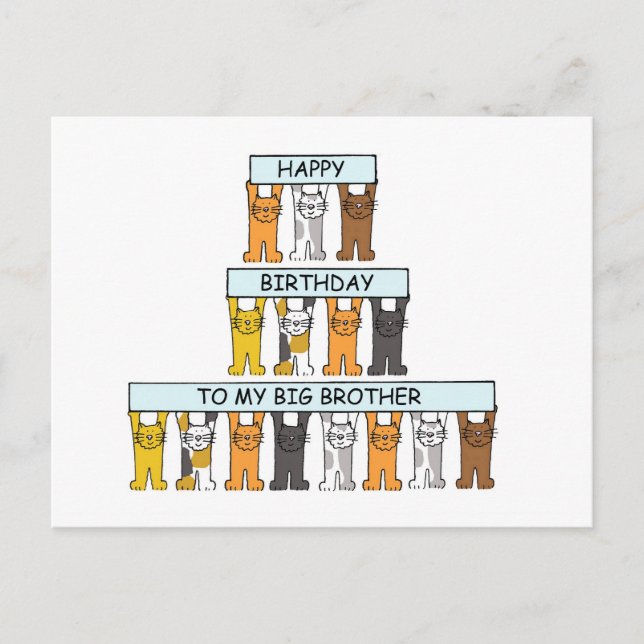 Big Brother Happy Birthday, Cartoon Cats. Postcard (Front)