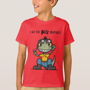Big Brother Happy Green Dinosaur Red T-Shirt