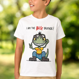 Big Brother Happy Green Dinosaur White T-Shirt