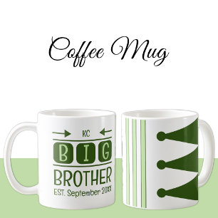 Big brother initials est. month year green coffee mug