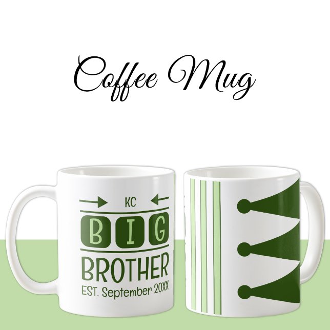 Big brother initials est. month year green coffee mug (Creator Uploaded)